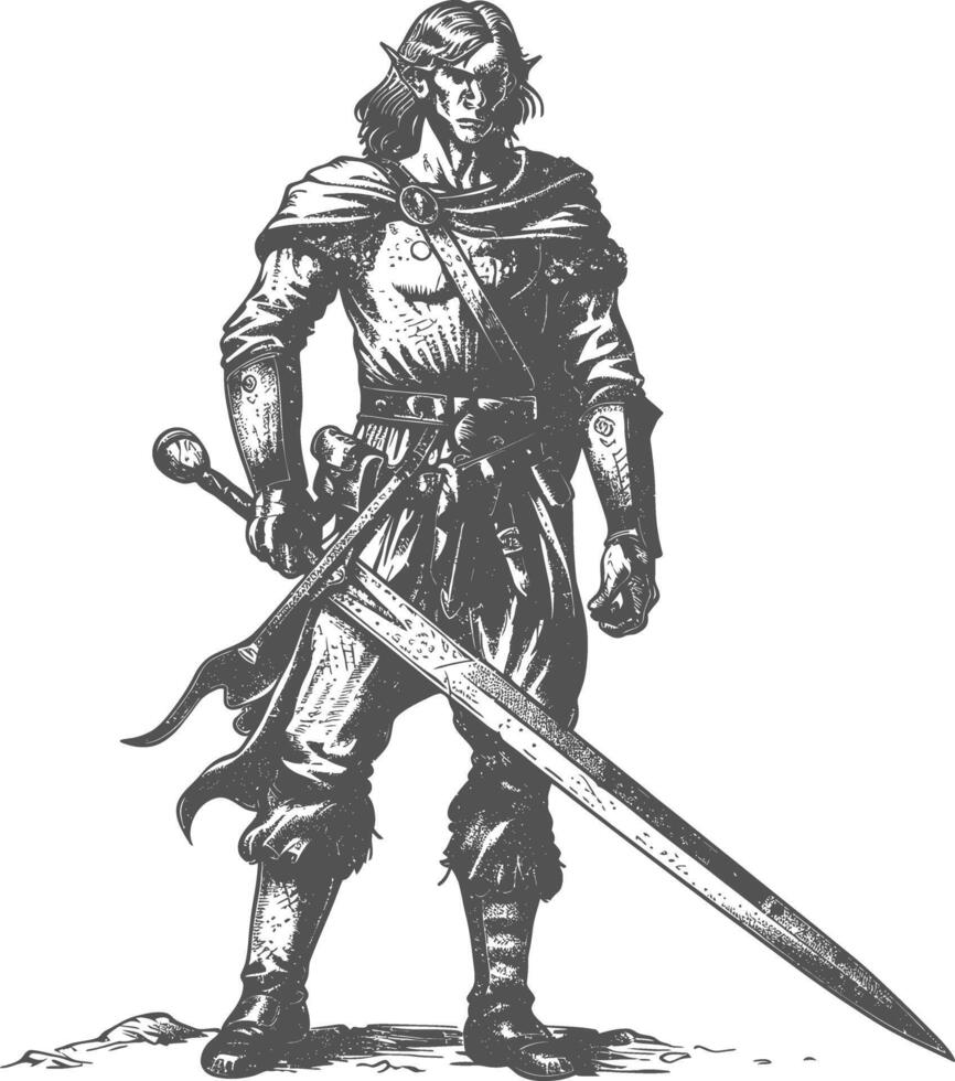 elf warrior with sword images using Old engraving style vector