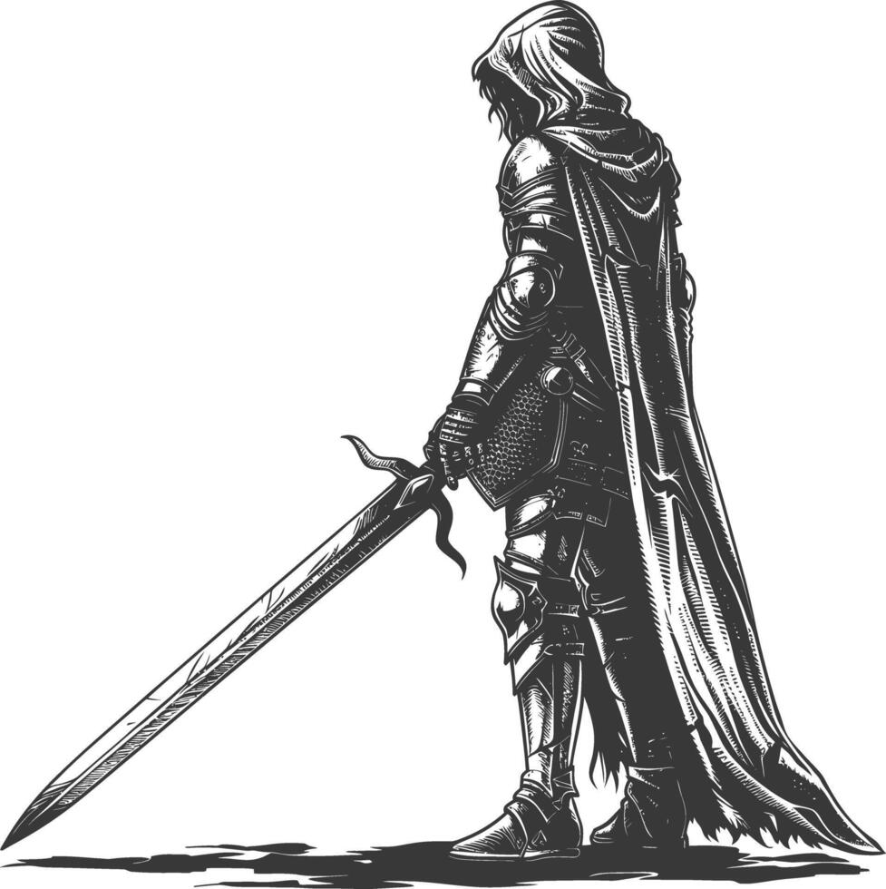 elf warrior with sword images using Old engraving style vector