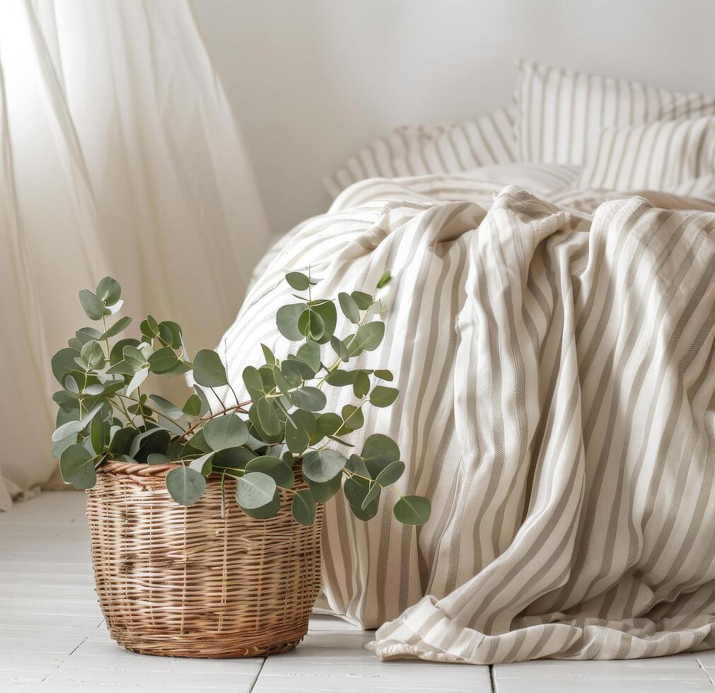 planta en un cesta siguiente a cama foto