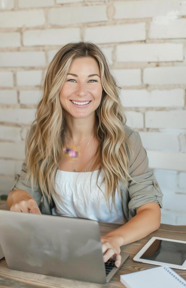 Woman Sitting in Front of Laptop Computer photo