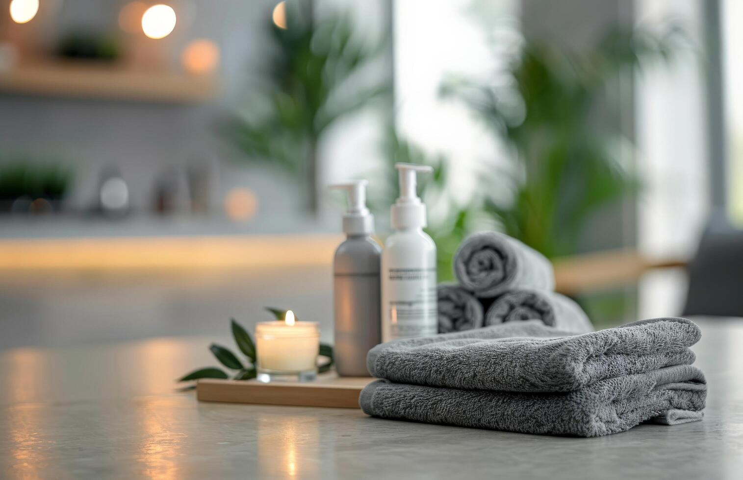 Table Decorated With Towels and Candles photo