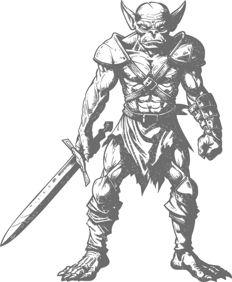 goblin warrior with sword images using Old engraving style vector