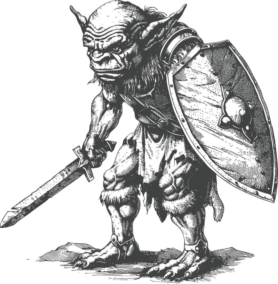 goblin warrior images using Old engraving style vector