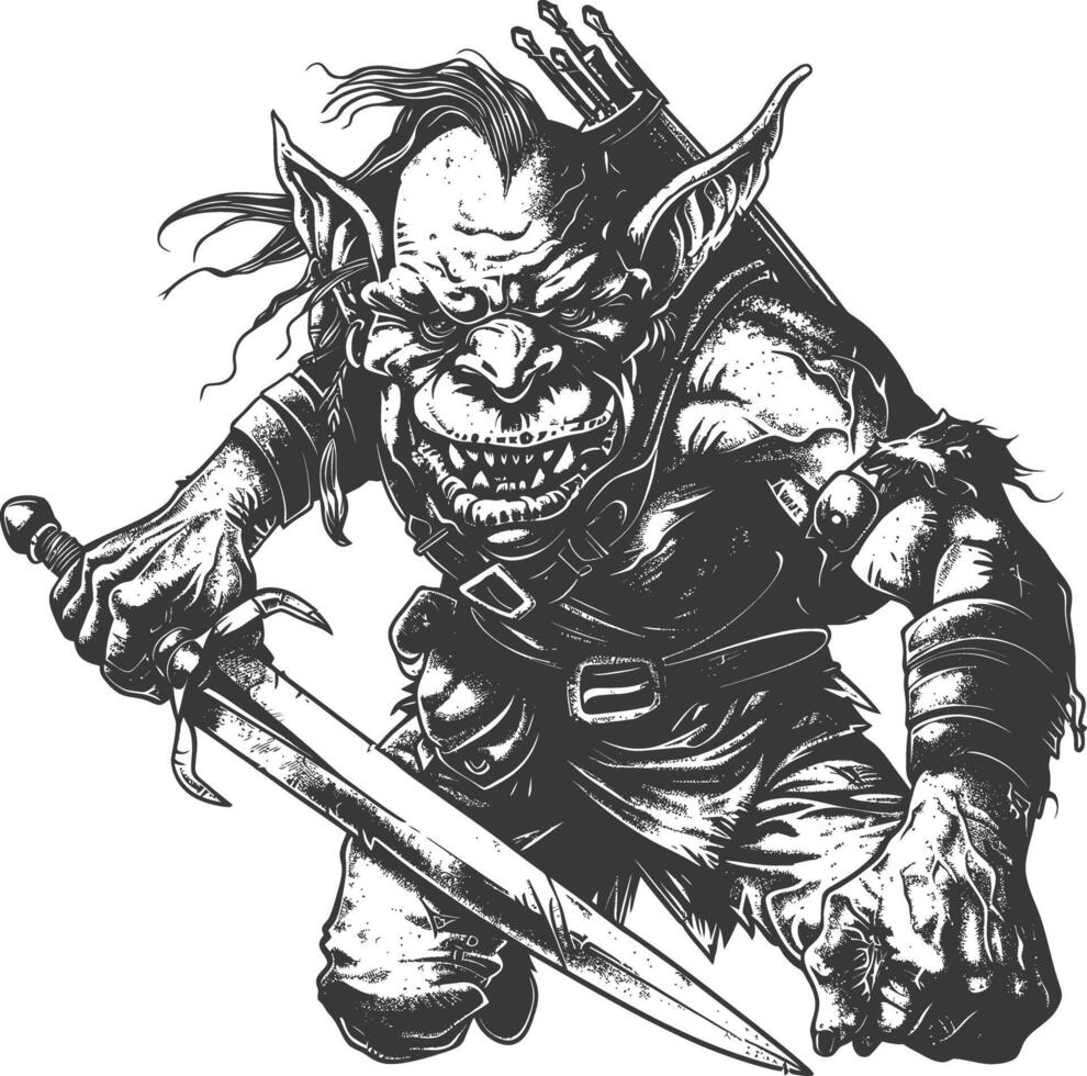 goblin warrior images using Old engraving style vector