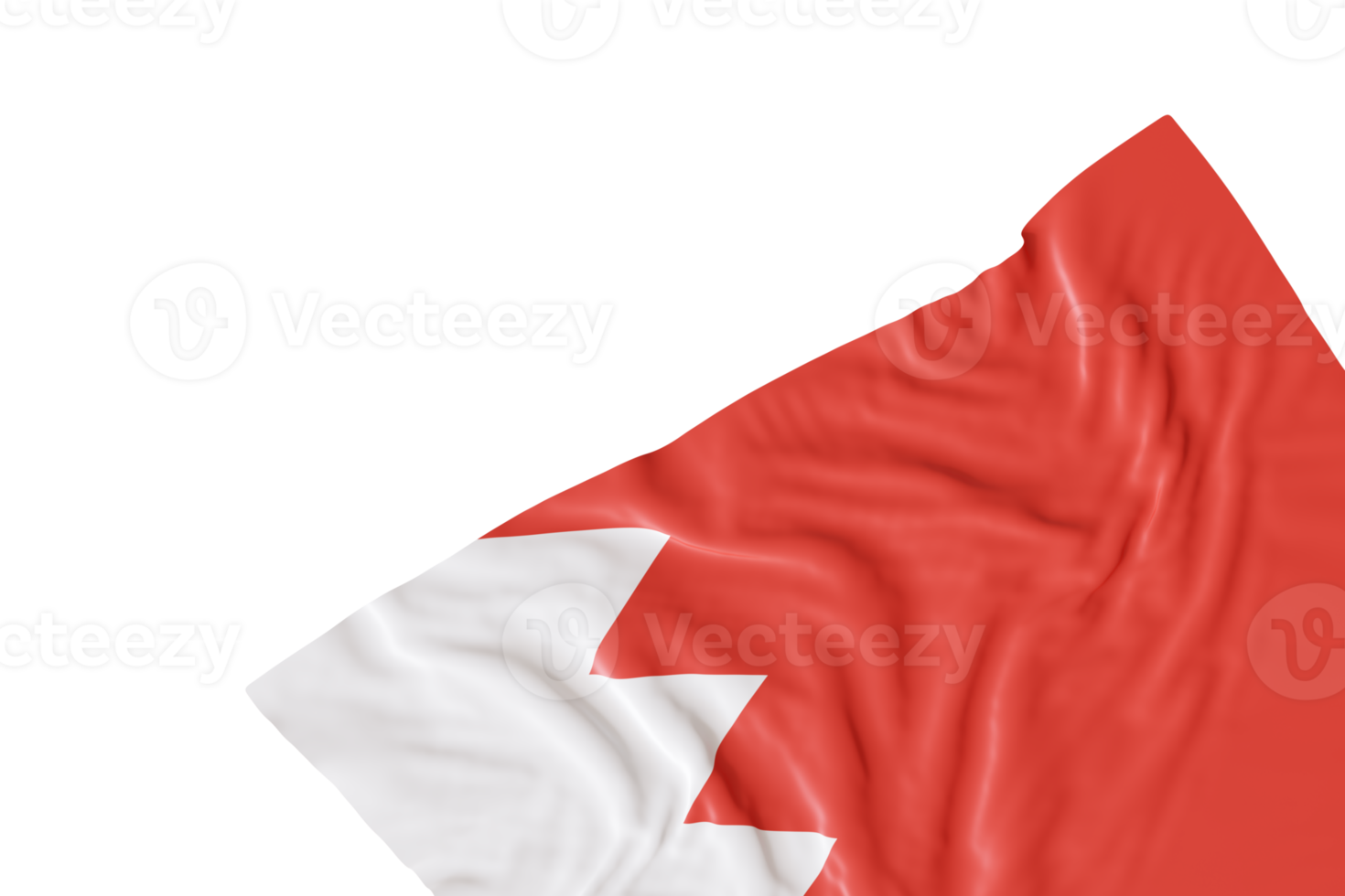 Realistic flag of Bahrain with folds, on transparent background. Footer, corner design element. Cut out. Perfect for patriotic themes or national event promotions. Empty, copy space. 3D render. png