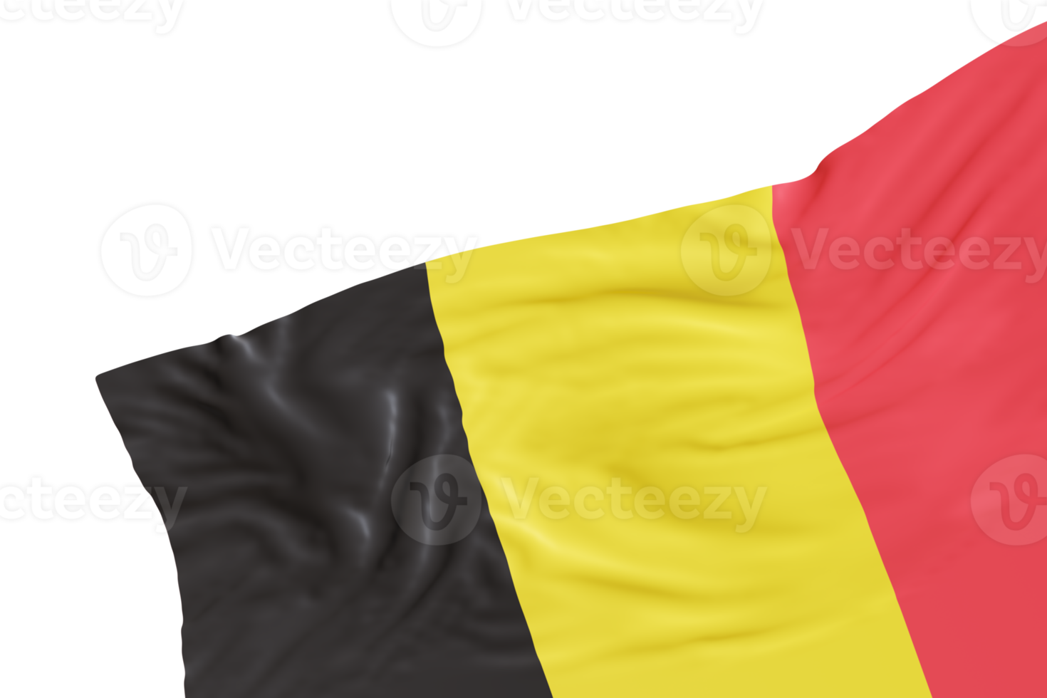 Realistic flag of Belgium with folds, on transparent background. Footer, corner design element. Cut out. Perfect for patriotic themes or national event promotions. Empty, copy space. 3D render. png