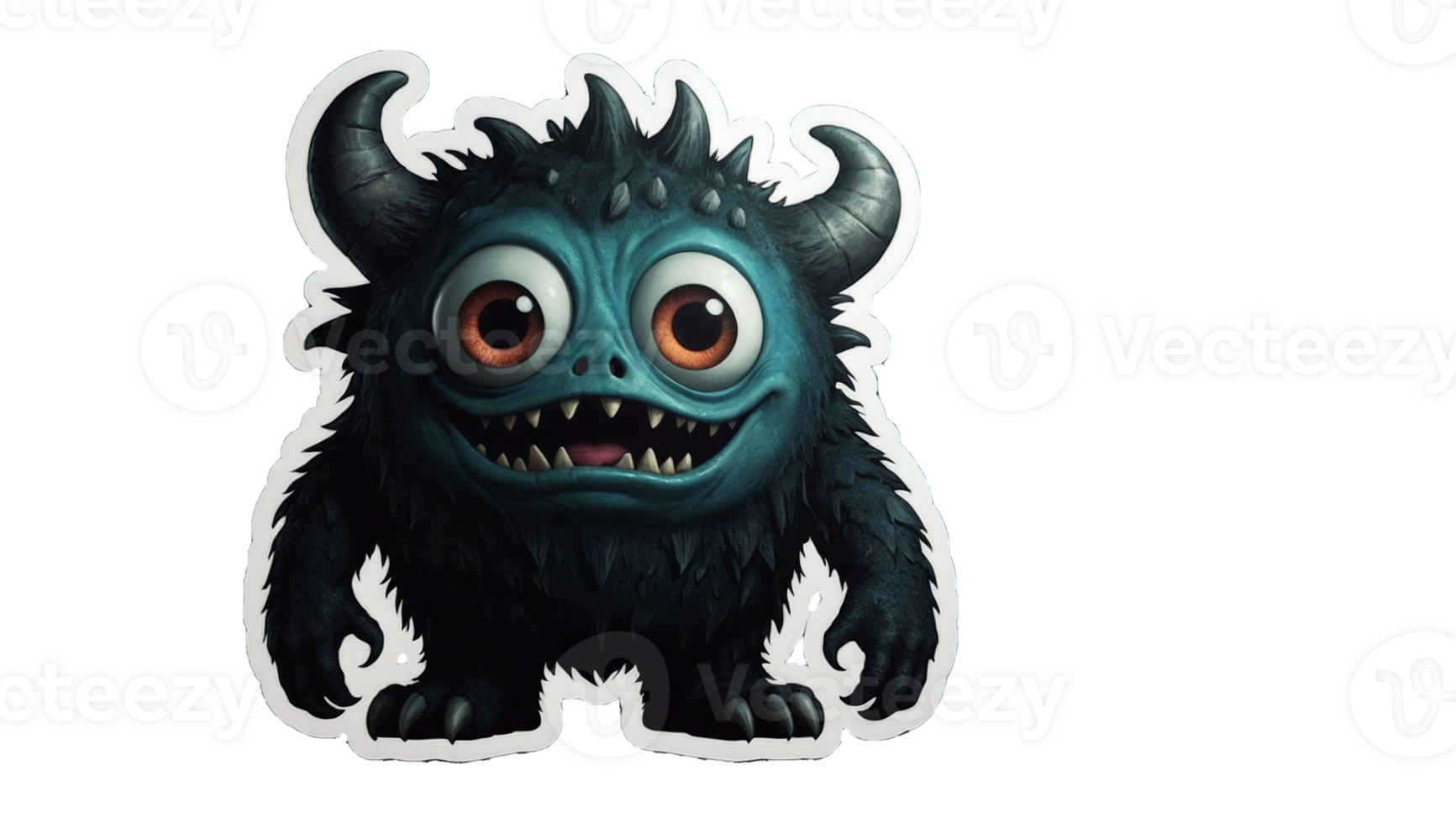 Cute cartoon monster character design sticker with white border isolated png