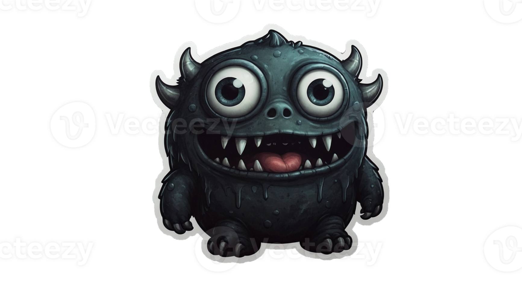 Cute cartoon monster character design sticker with white border isolated png