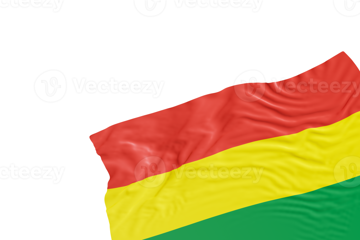 Realistic flag of Bolivia with folds, on transparent background. Footer, corner design element. Cut out. Perfect for patriotic themes or national event promotions. Empty, copy space. 3D render. png