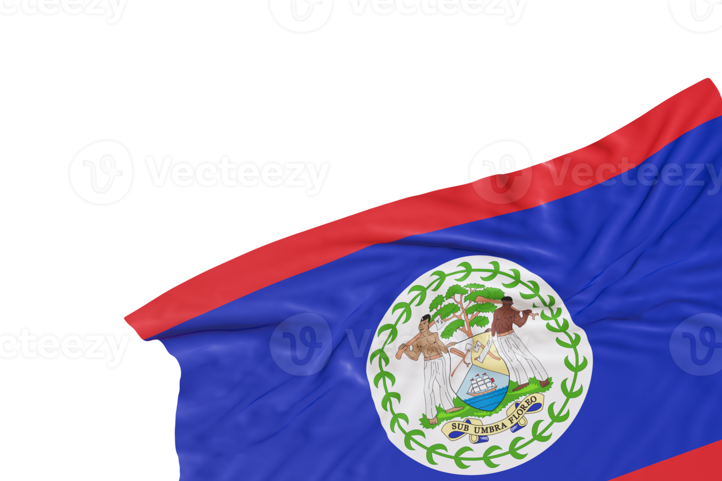 realistisch vlag van Belize met vouwen, Aan transparant achtergrond. voettekst, hoek ontwerp element. besnoeiing uit. perfect voor patriottisch thema's of nationaal evenement promoties. leeg, kopiëren ruimte. 3d veroorzaken. png