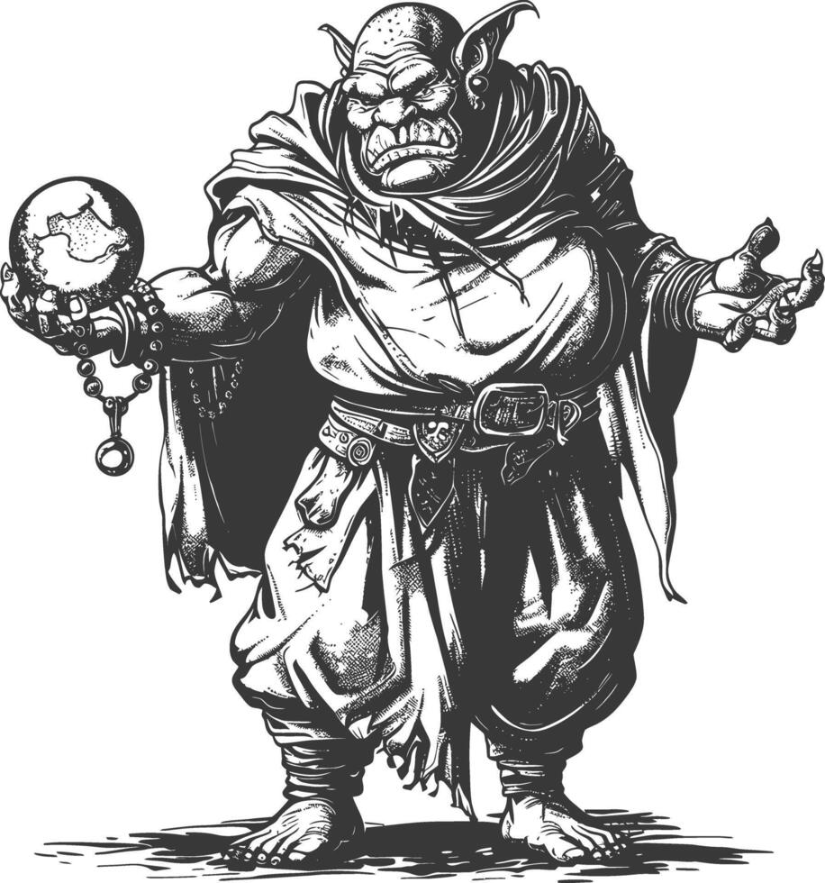 ogre mage or necromancer with magical orb images using Old engraving style vector