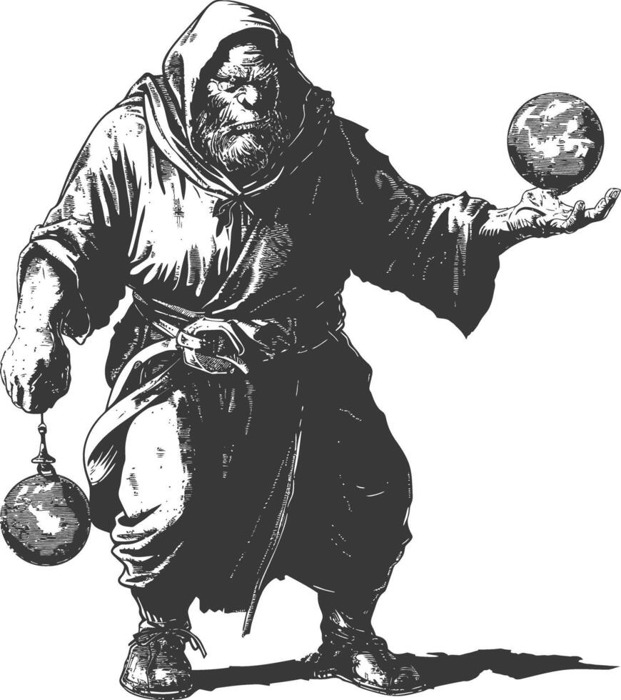 ogre mage or necromancer with magical orb images using Old engraving style vector