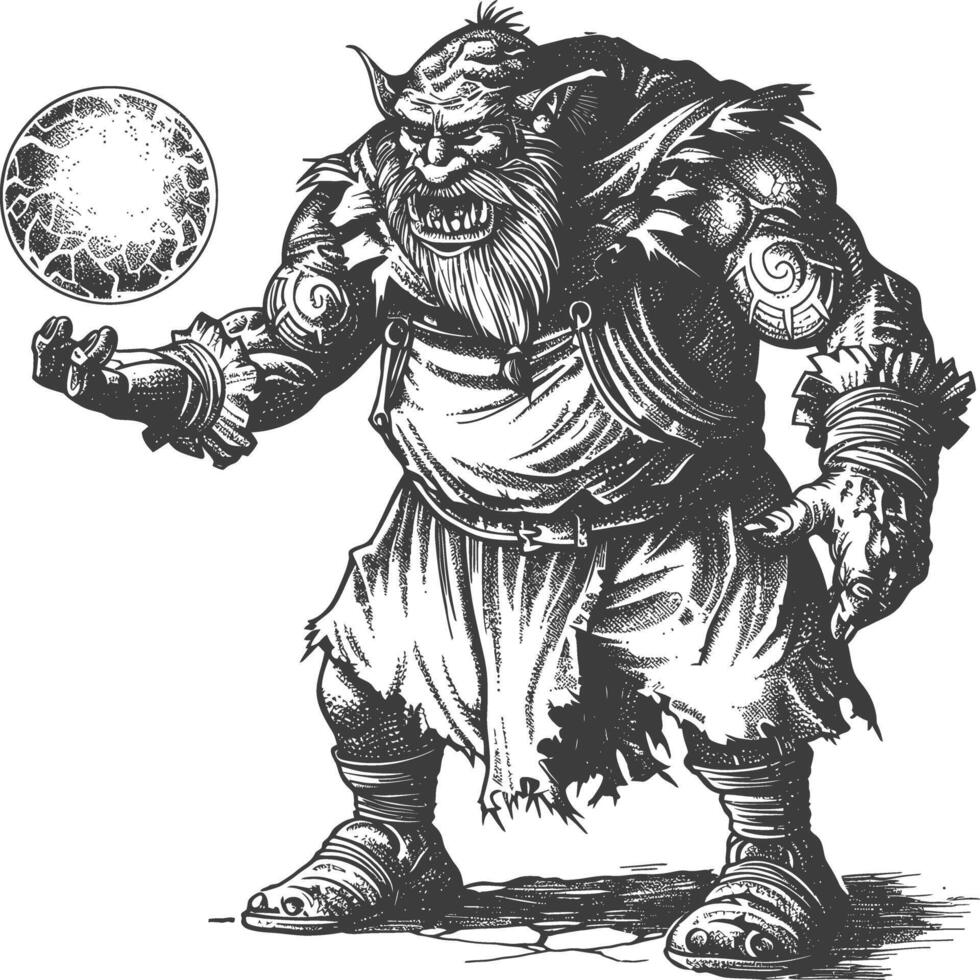 ogre mage or necromancer with magical orb images using Old engraving style vector