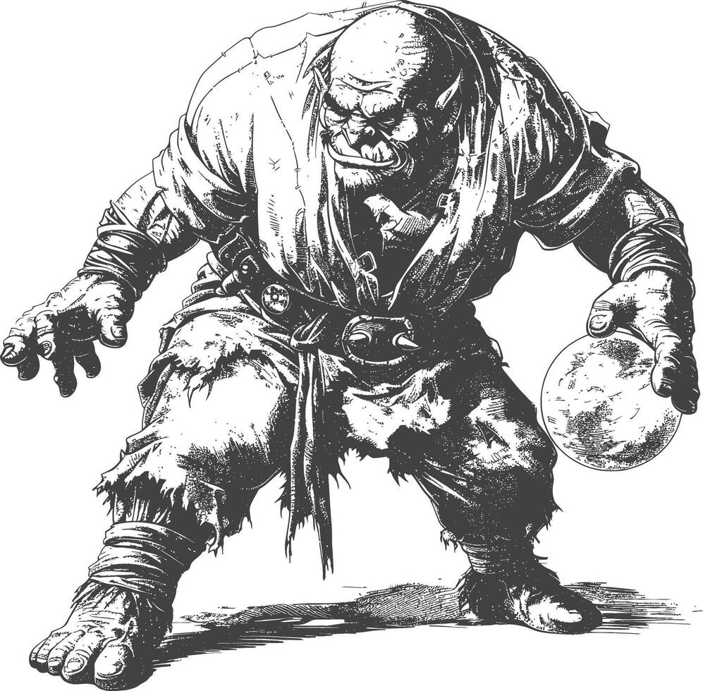 ogre mage or necromancer with magical orb images using Old engraving style vector