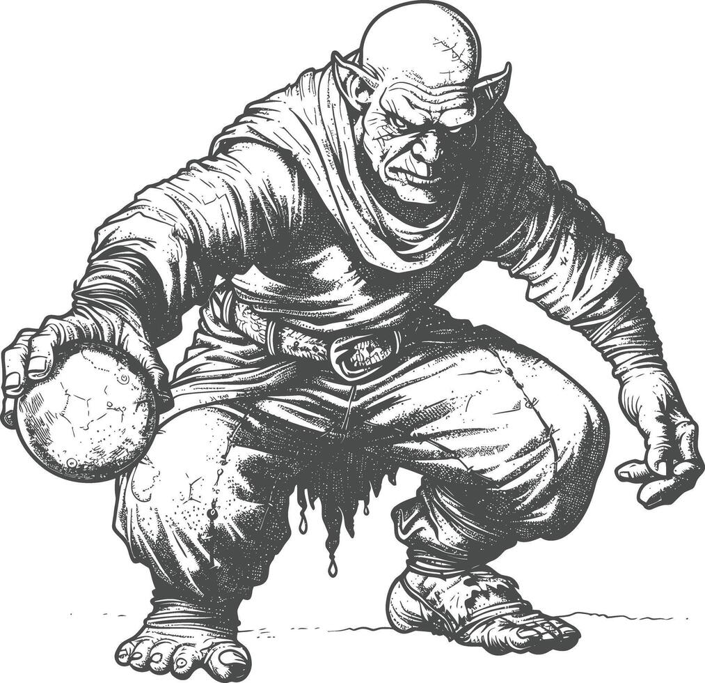 ogre mage or necromancer with magical orb images using Old engraving style vector