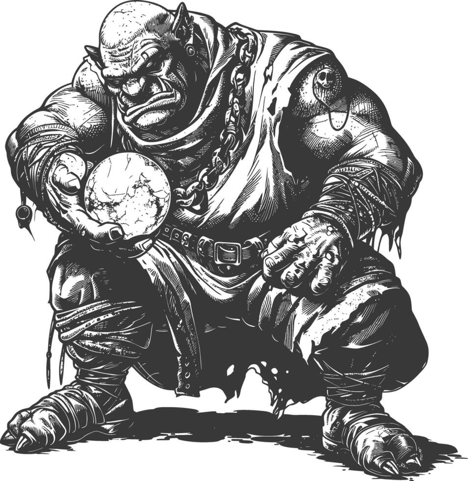 ogre mage or necromancer with magical orb images using Old engraving style vector