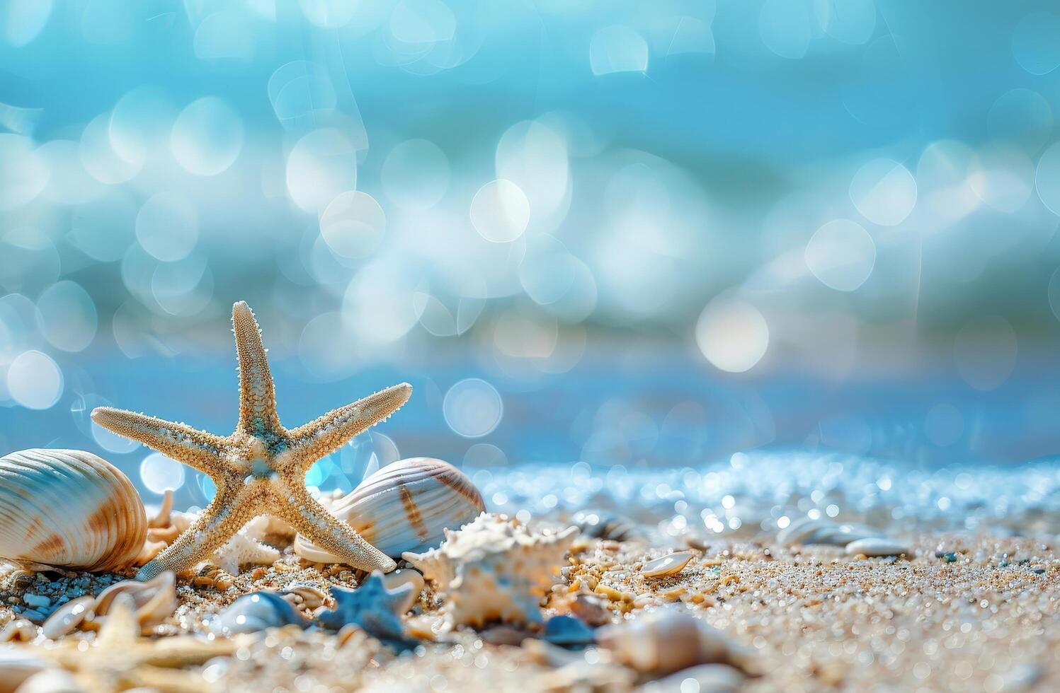 Two Seashells and a Starfish on a Sandy Beach photo