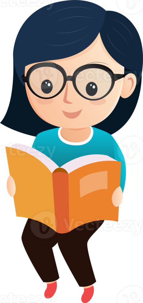 youth children kid reading book cartoon illustration design for decoration world book day read png