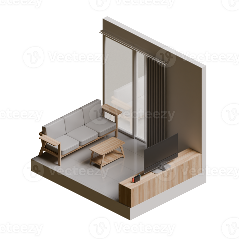 Living Room Isometric 3D Render illustration png