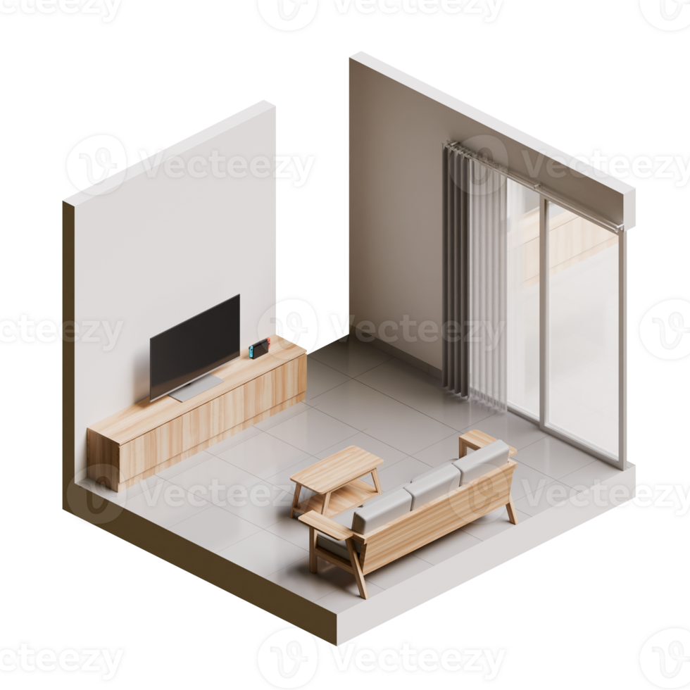 isométrique vivant pièce intérieur 3d rendre illustration png