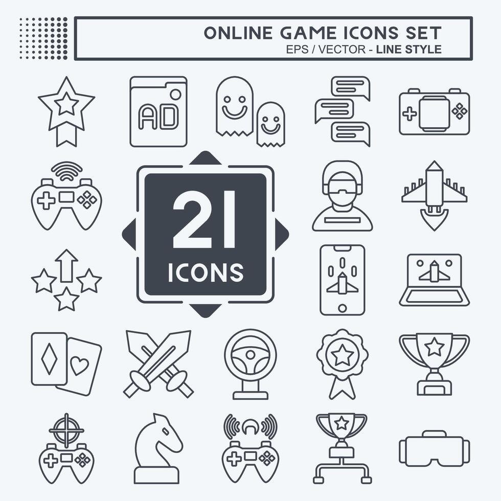 Icon Set Online Game. related to Hobby symbol. line style. simple design illustration vector