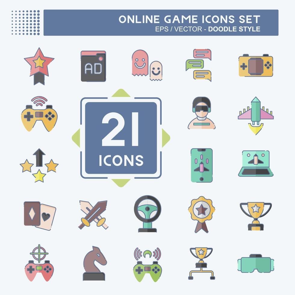 Icon Set Online Game. related to Hobby symbol. doodle style. simple design illustration vector