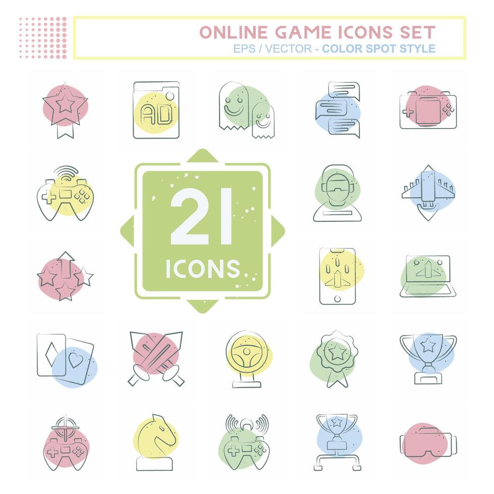 Icon Set Online Game. related to Hobby symbol. Color Spot Style. simple design illustration vector