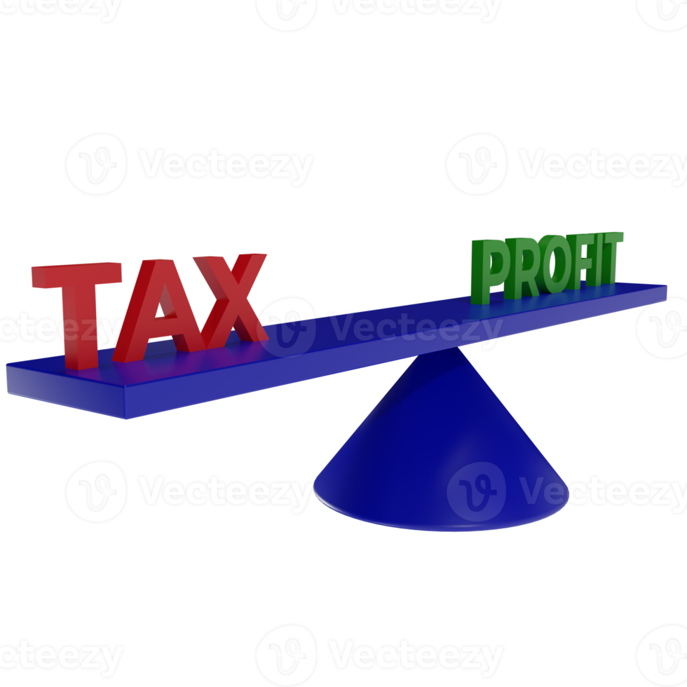 3d render of scales with tax and profit writing. concept illustration of tax value and balanced profits png