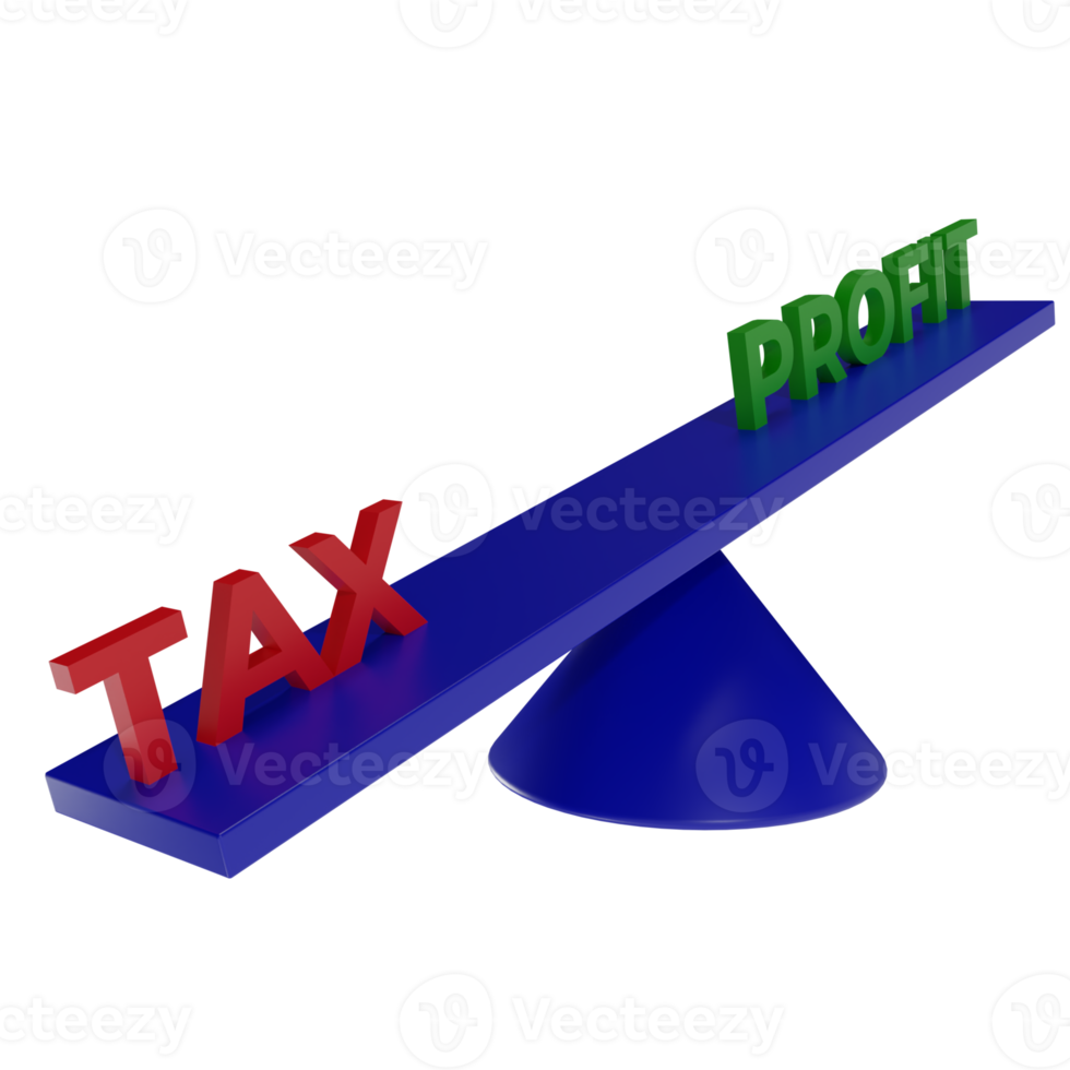 3d render of scales with tax and for. concept illustration of tax value weighing more than profits png
