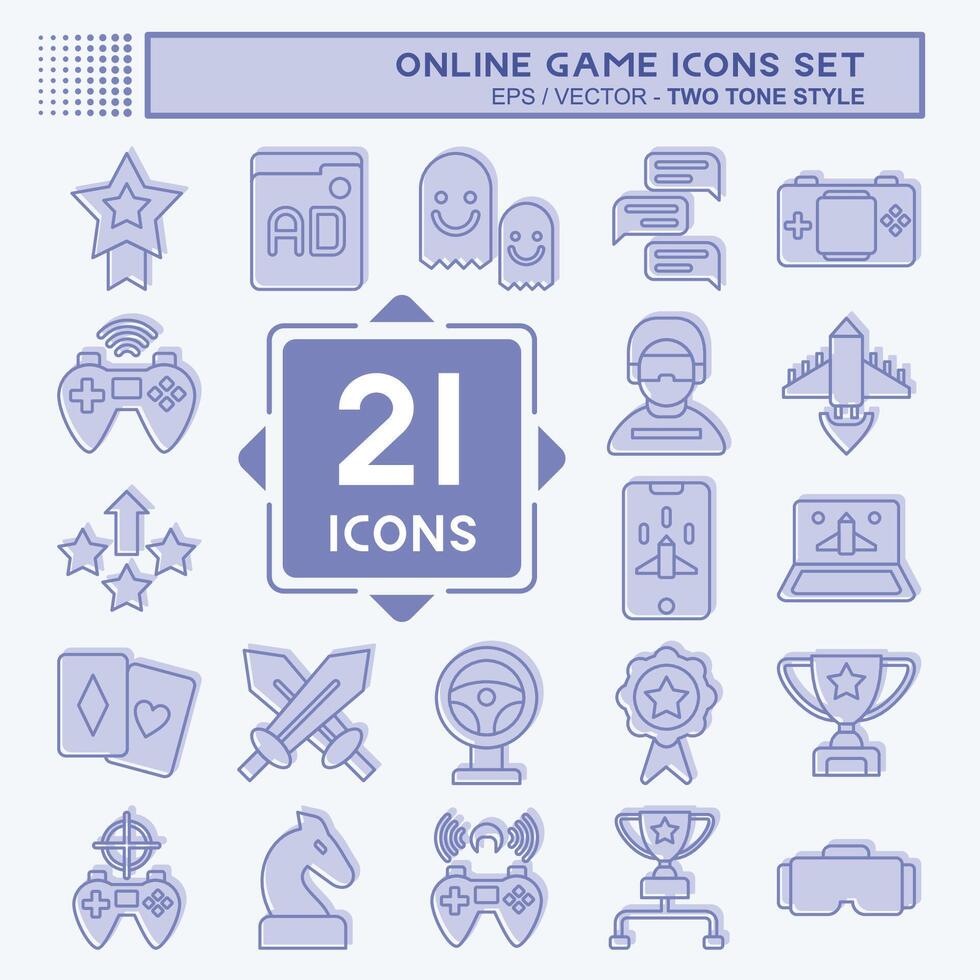 Icon Set Online Game. related to Hobby symbol. two tone style. simple design illustration vector
