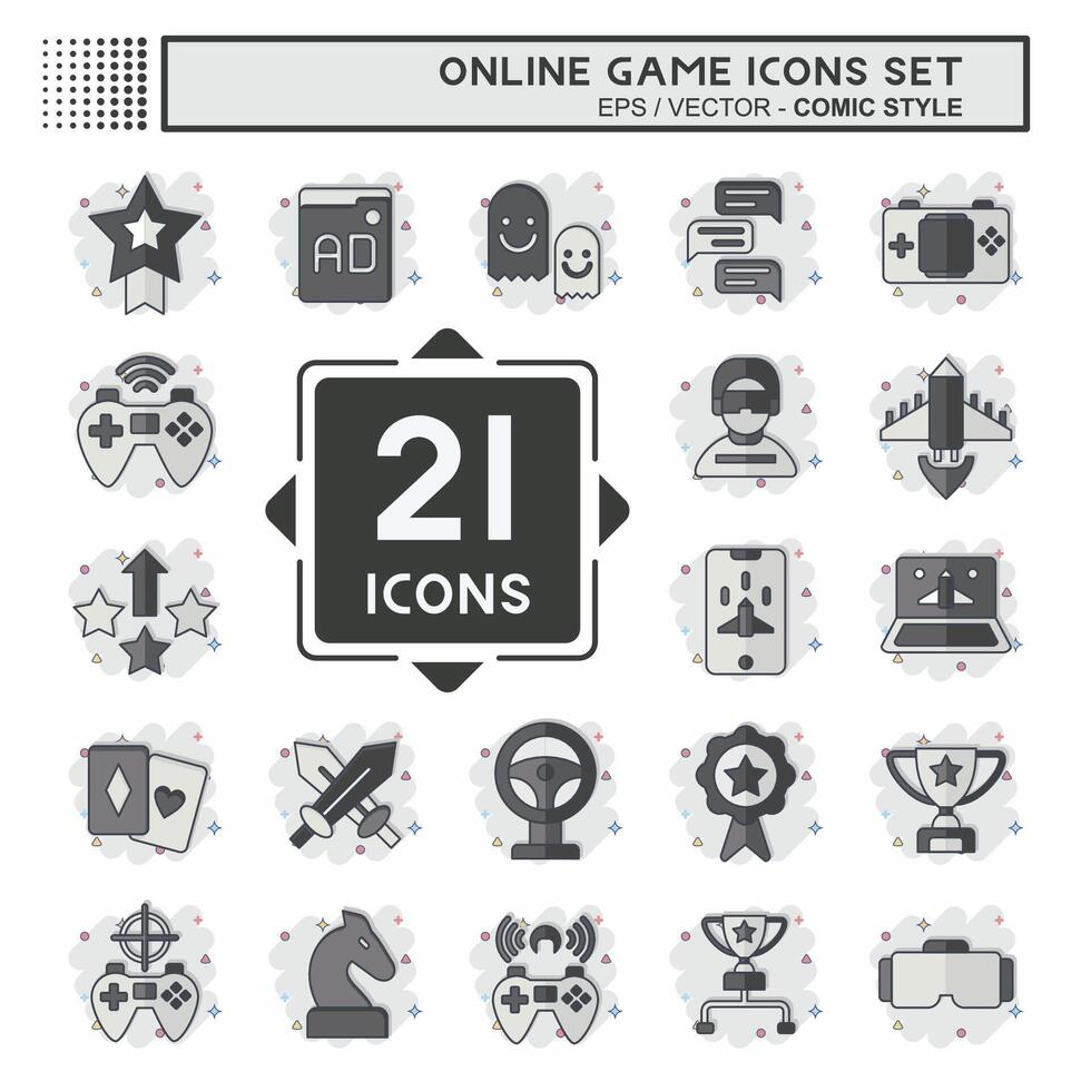 Icon Set Online Game. related to Hobby symbol. comic style. simple design illustration vector