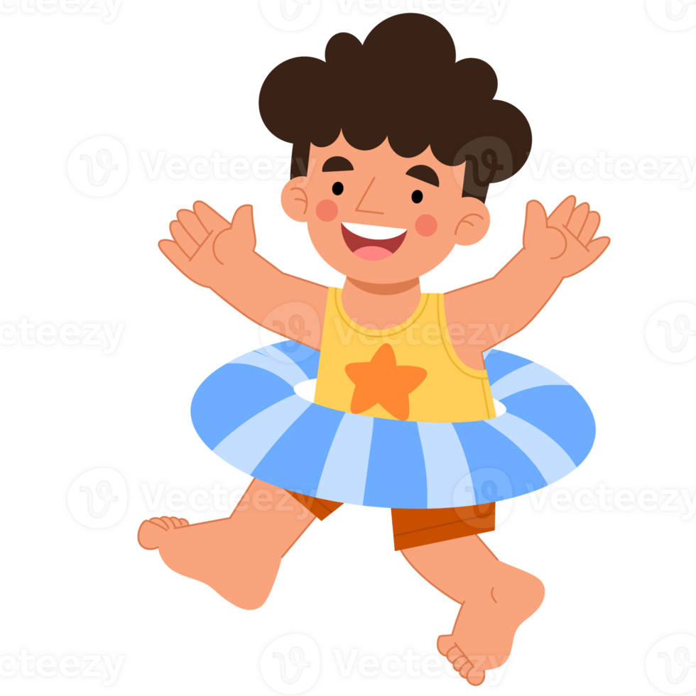 Little boy with swimming float hand drawn illustration png