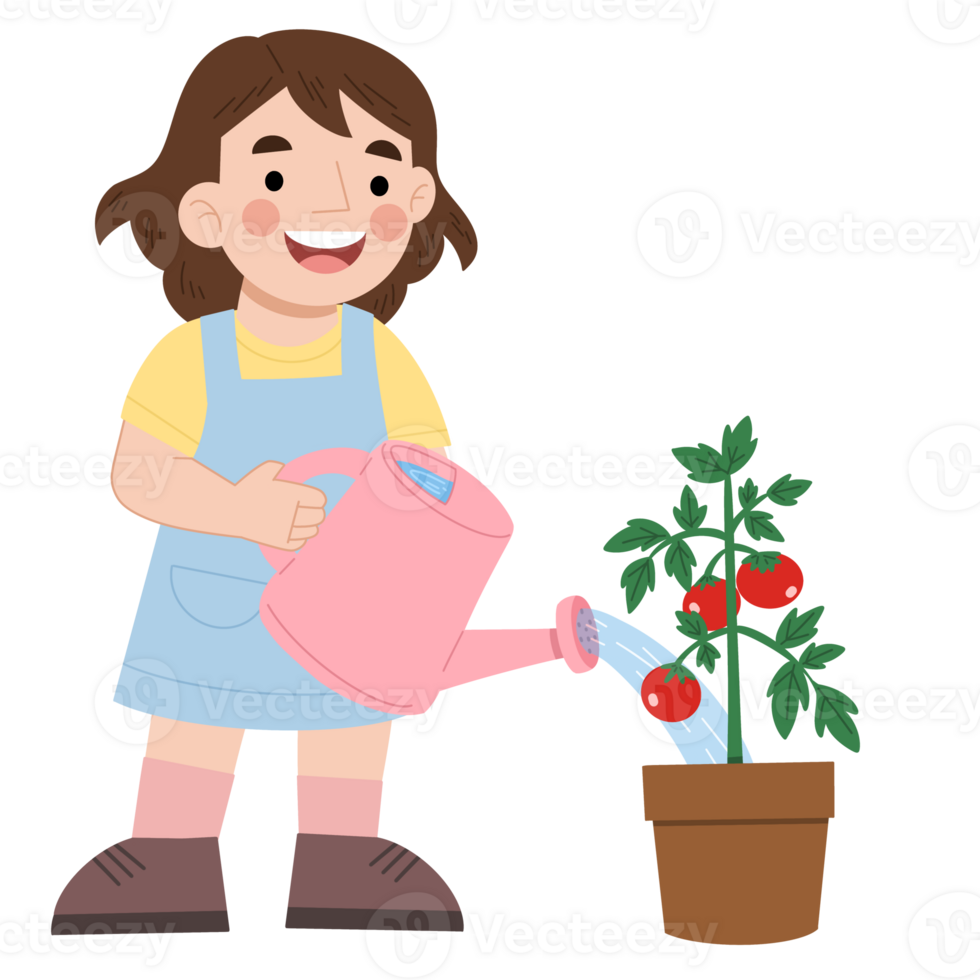 Little girl farming hand drawn illustration art png