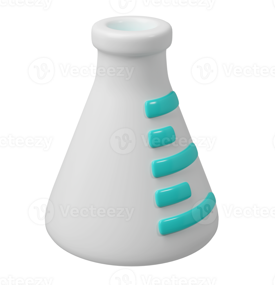3d medical white flask. Scientific technology laboratory, biotechnology, chemistry, science concept. Trendy and modern cartoon style png