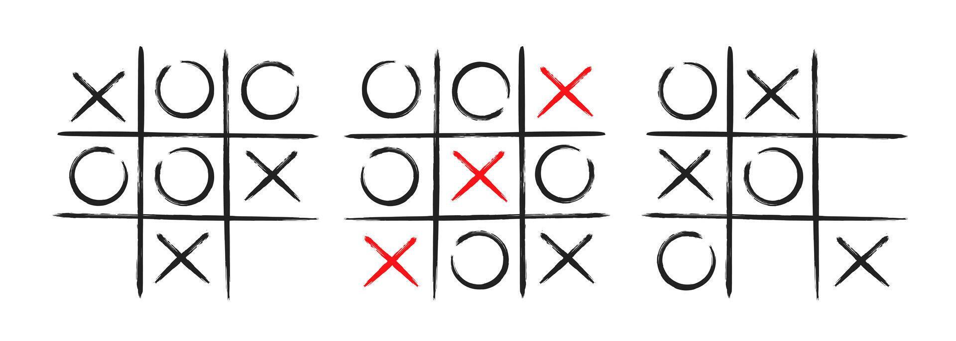 Tic tac toe xo game hand drawn grid doodle template illustration set ...