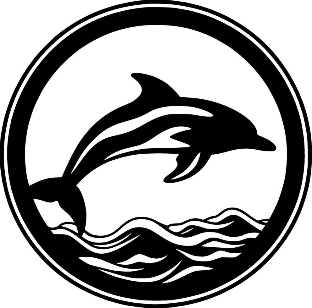 Dolphin - Black and White Isolated Icon - illustration vector