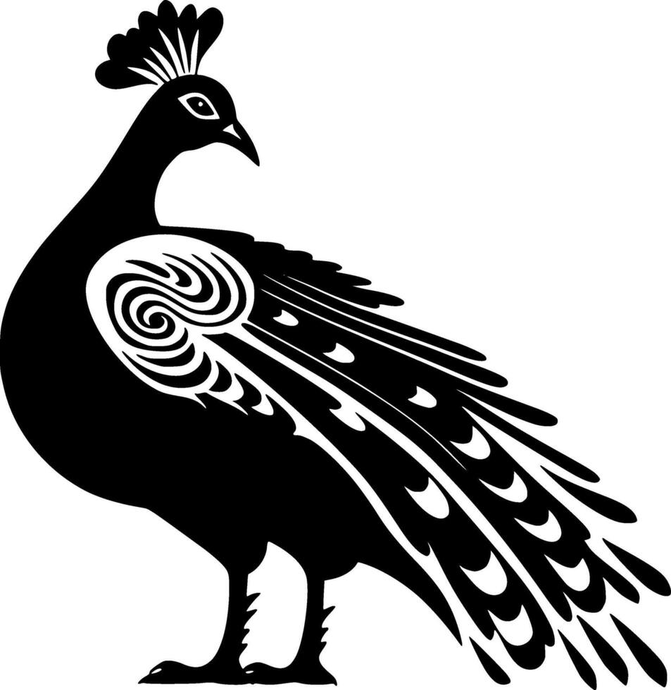 Peacock, Black and White illustration vector