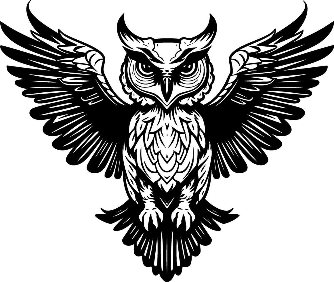 Owl - Black and White Isolated Icon - illustration vector