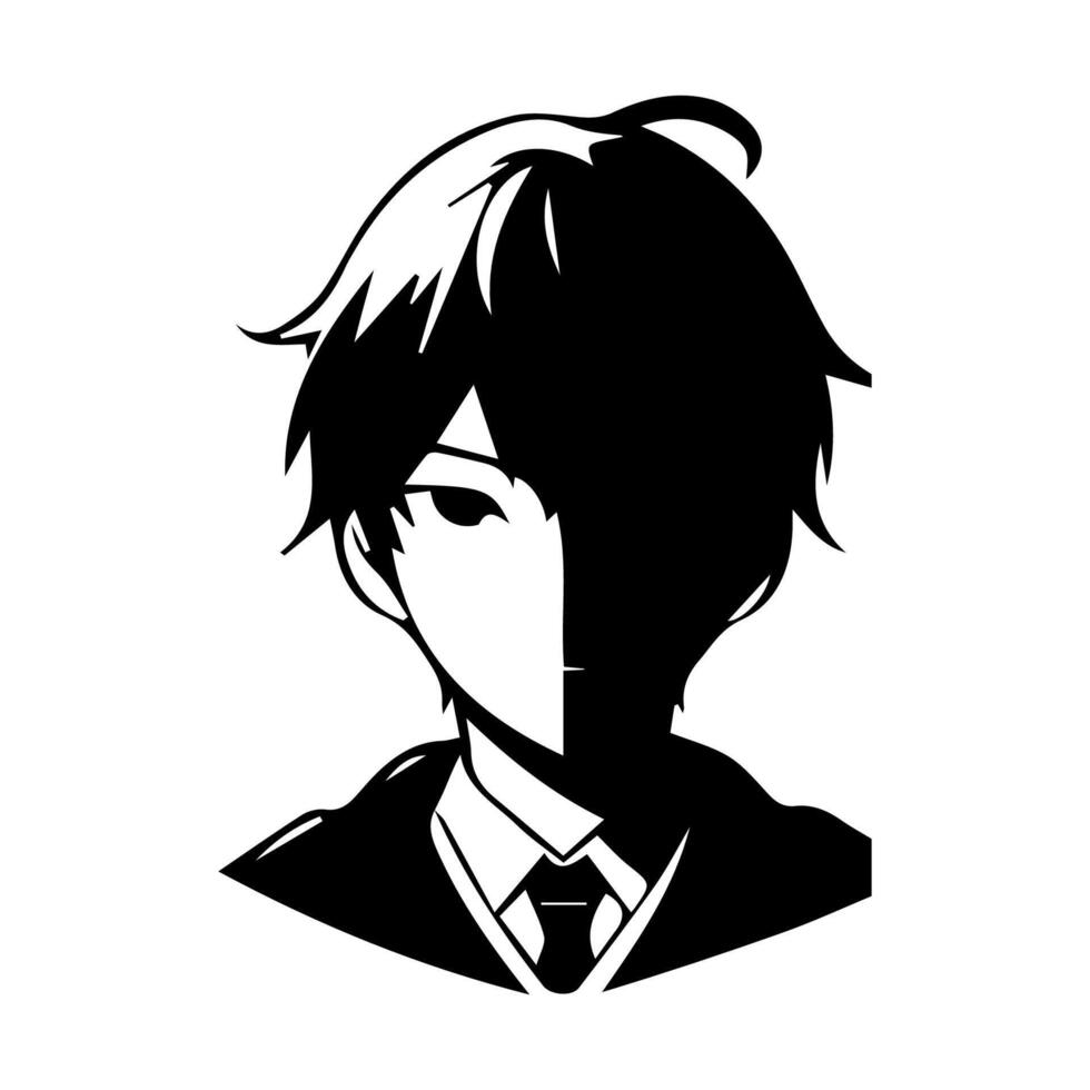 Anime Head silhouette, man anime style vector