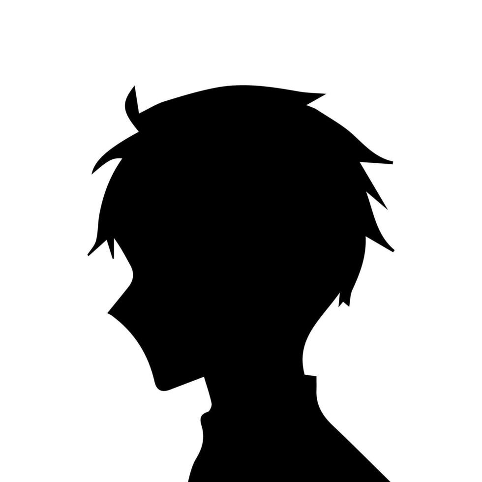 anime cabeza silueta, hombre anime estilo vector