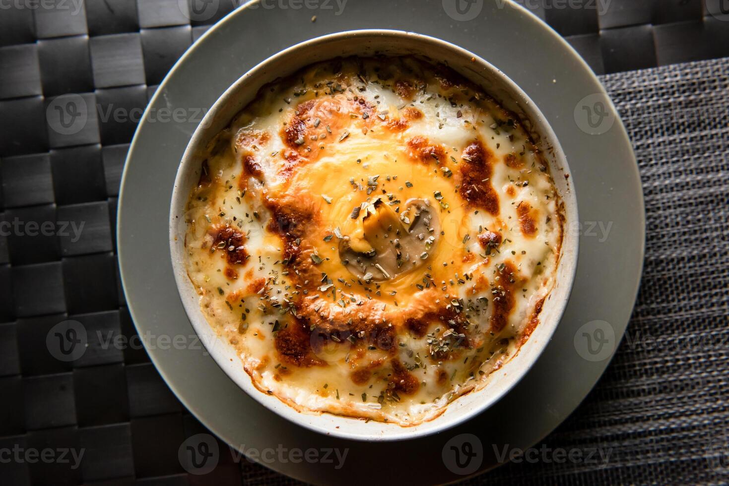 Oven Baked Pasta served in dish top view of fastfood photo