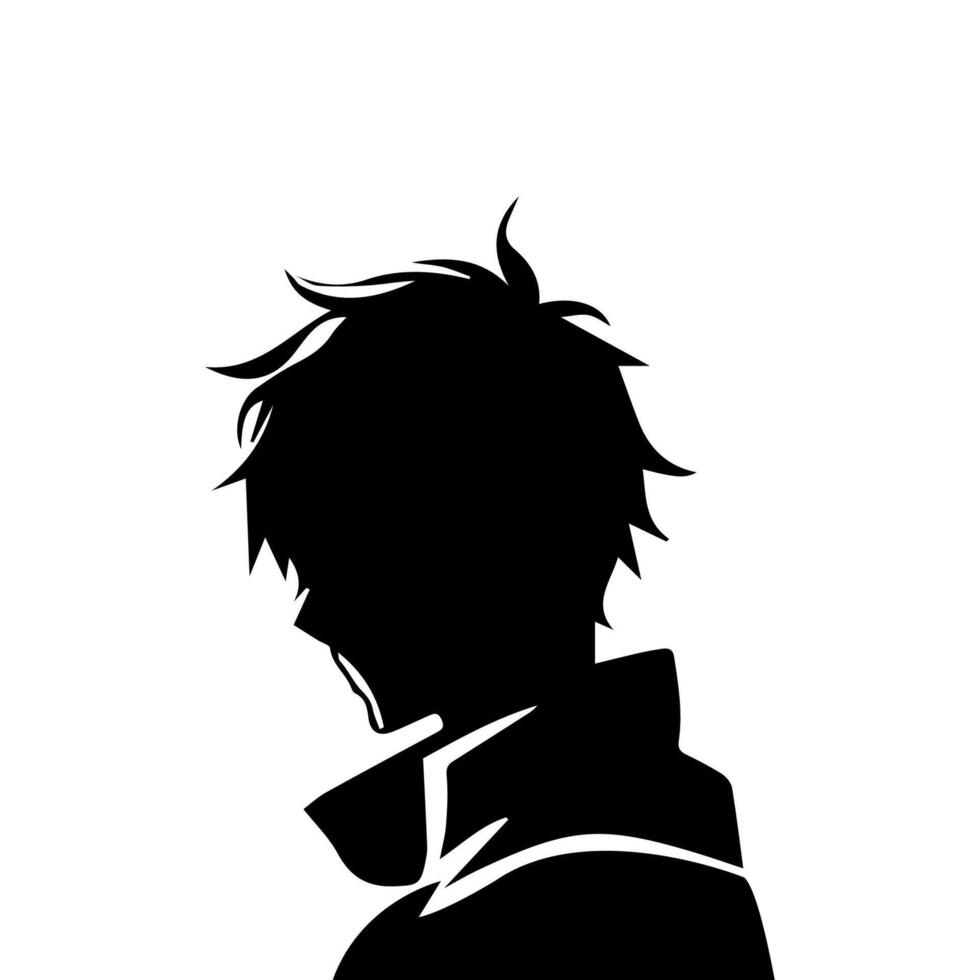 Anime head silhouette illustration with the object of a cool young man vector