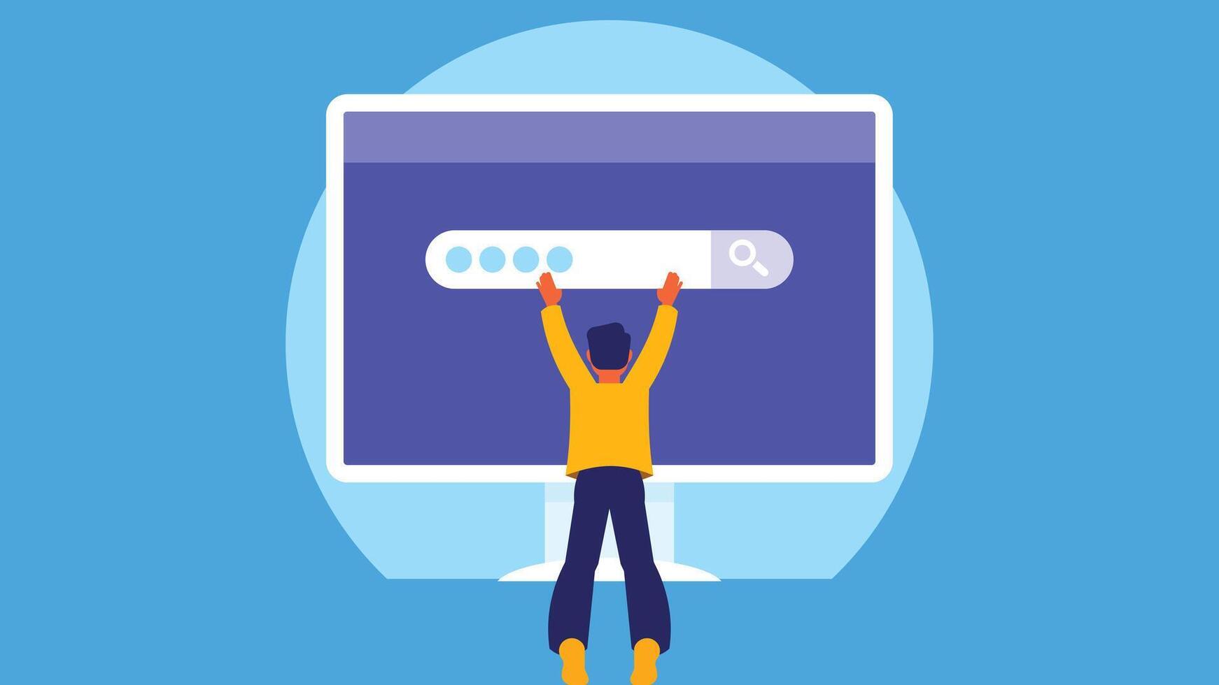 person search in a search engine abstract illustration on a laptop vector