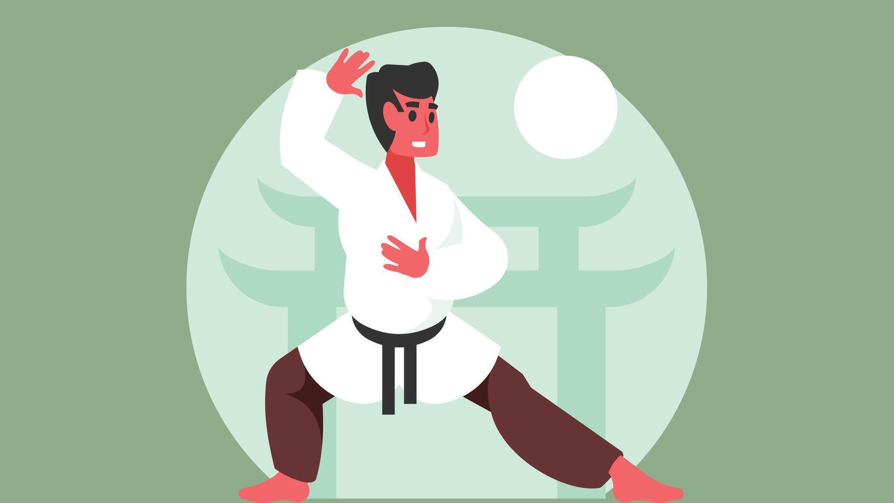 Karate player in a final competition for the medal flat illustration vector