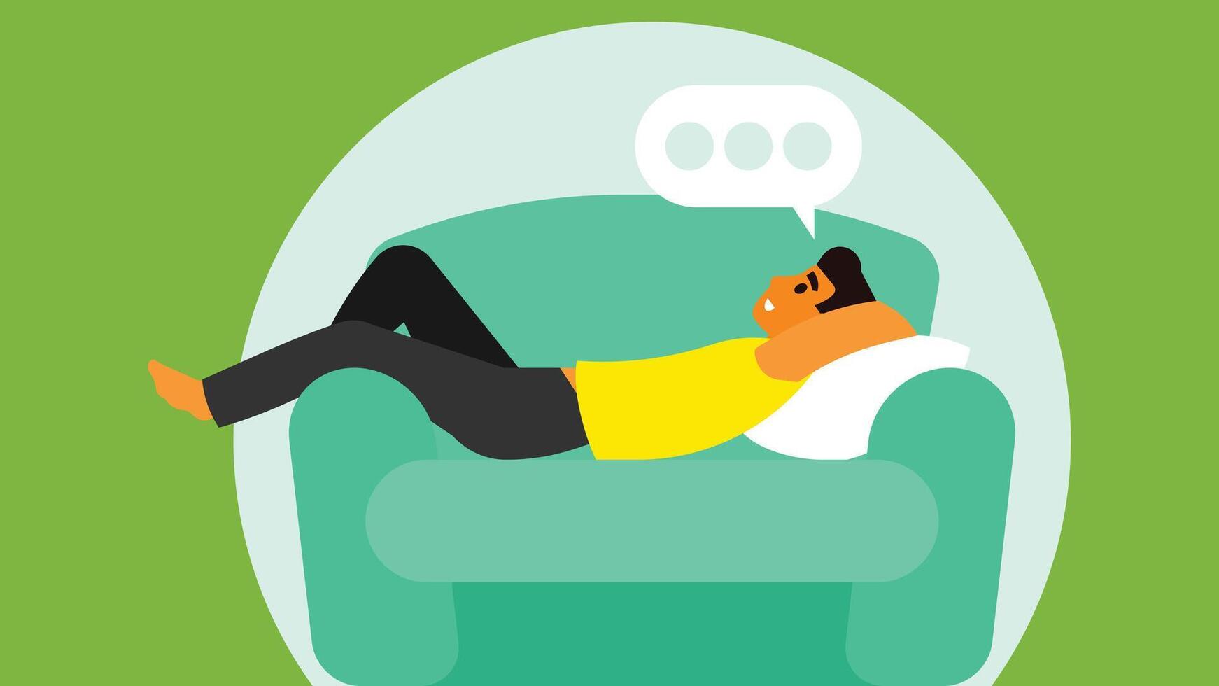 man sleeping on couch and day dreaming abstract flat illustration vector