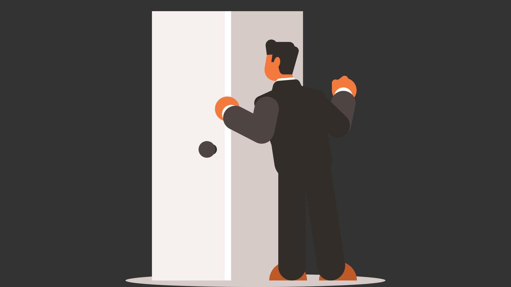 un persona abre un puerta en el oscuro ilustración vector