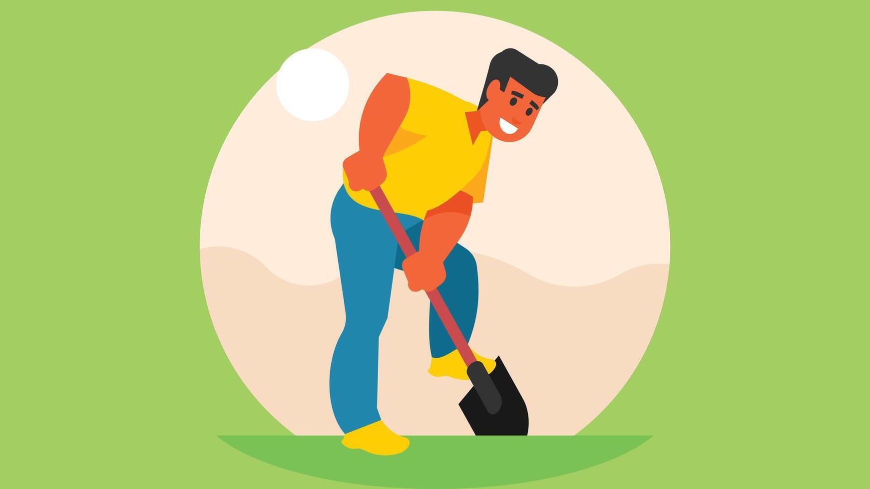 person digs the ground to plant trees illustration vector