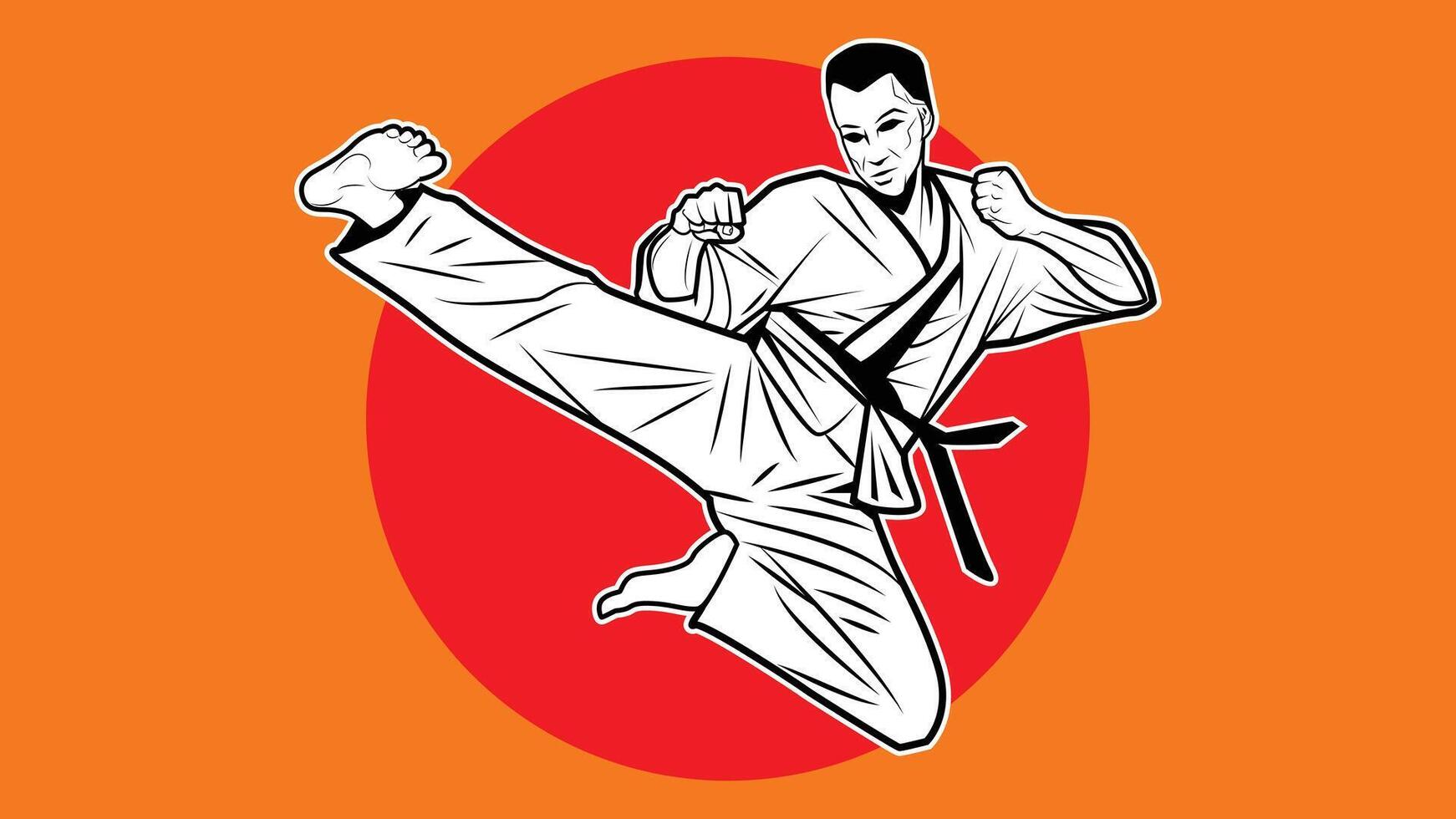 Karate player pose logo design flat illustration vector