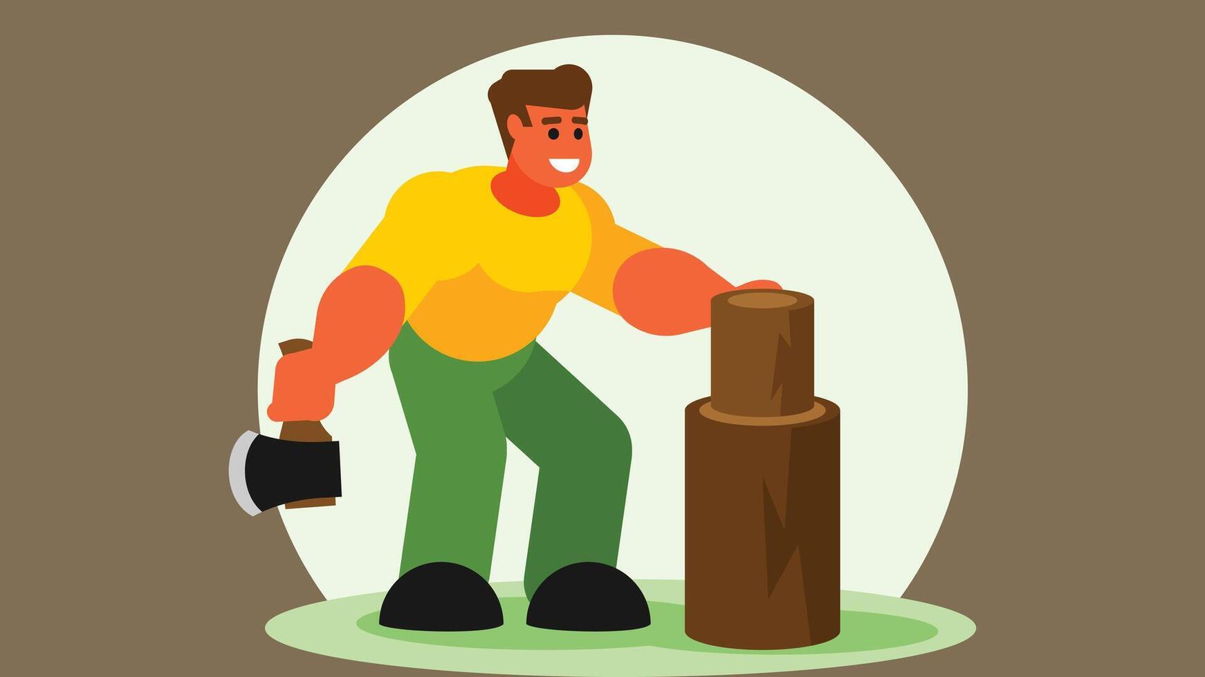 lumberjack is cutting wood trees in the forest illustration vector