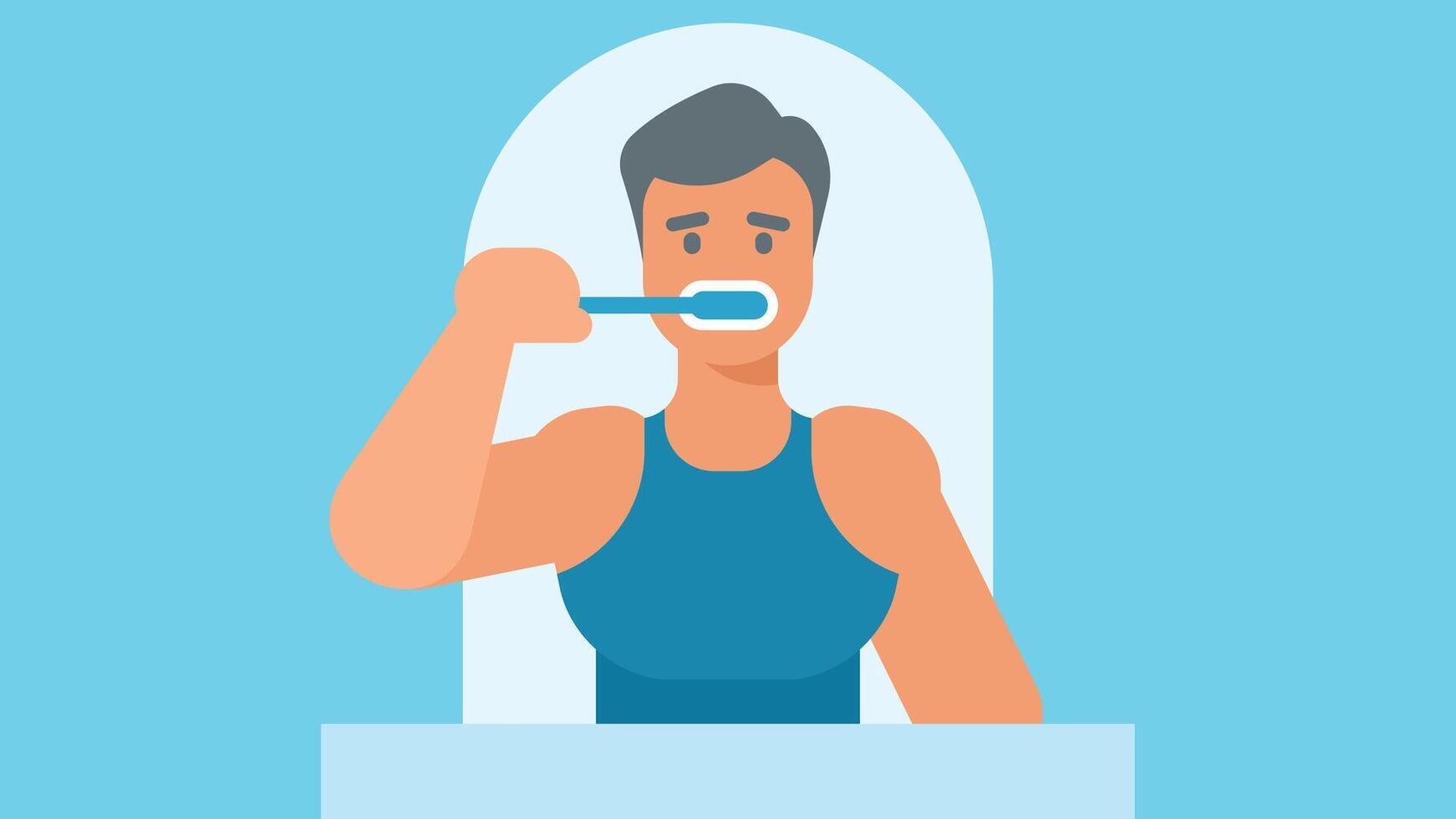 person brushes his teeth with tooth brush in a bathroom before sleeping illustration vector